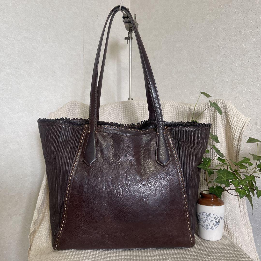 ◇ dan genten ダンゲンテン レザーショルダーバッグ ダークブラウン◇