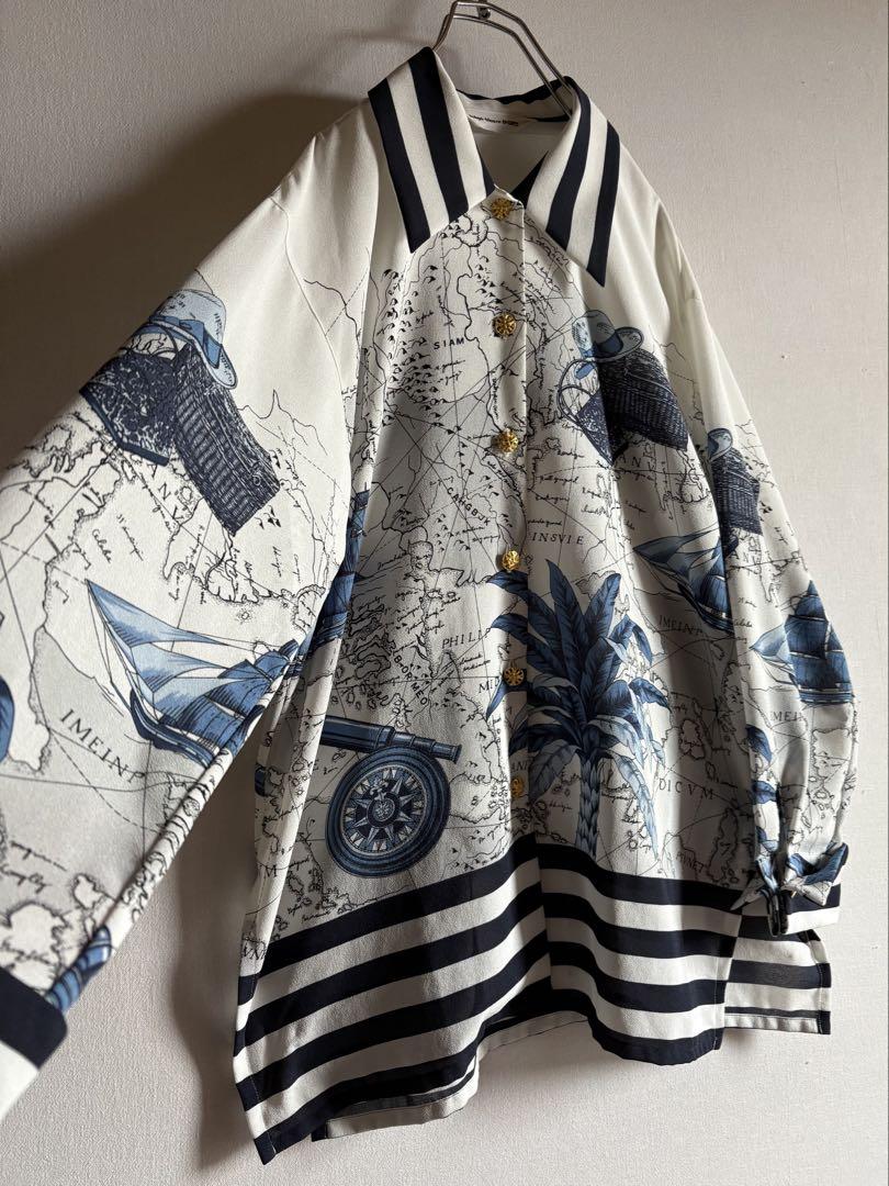 【入手困難】　VINTAGE 古着　一点物　古着柄シャツ　船　航海　マリン