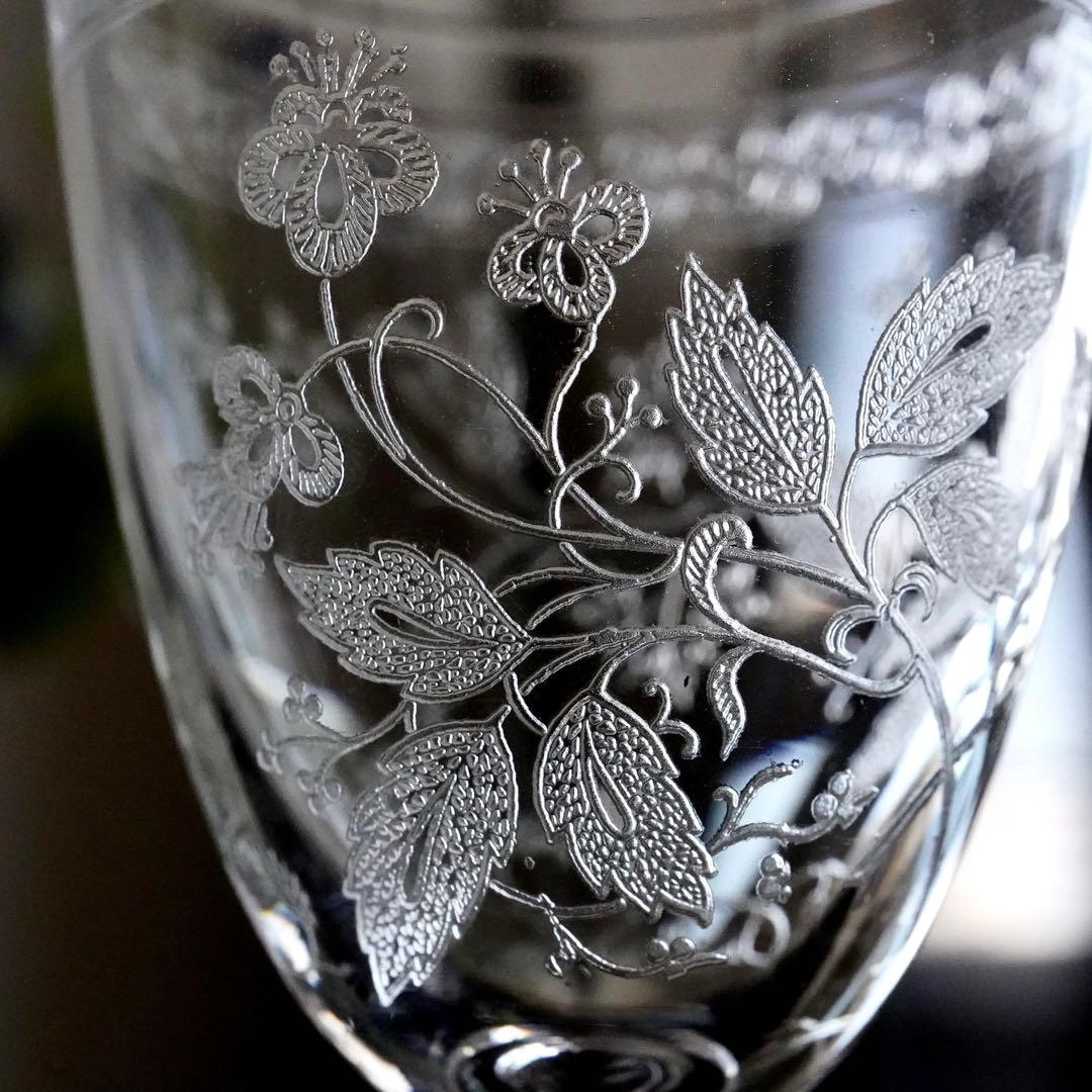 オールドバカラ ペア グラス 植物文様 グラヴュール4360 希少アンティーク