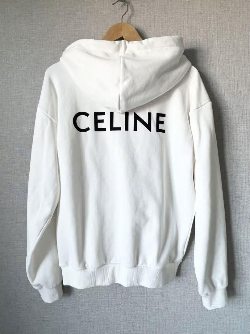 美品 CELINE セリーヌ バック フードロゴ ジップアップ パーカー M