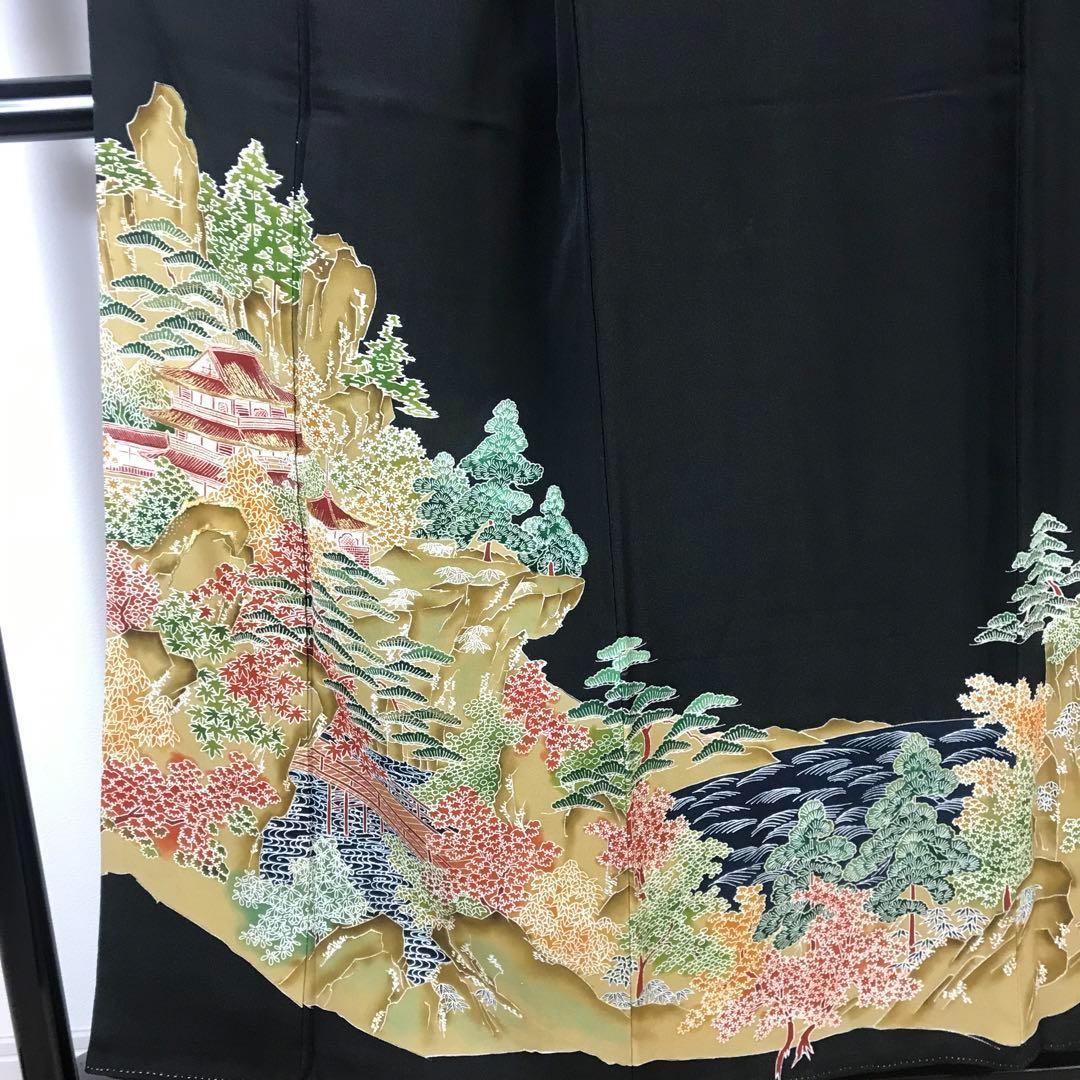 着尺反物 正絹 小紋 丹後ちりめん 黒地 流花文 13m 38.4cm 未