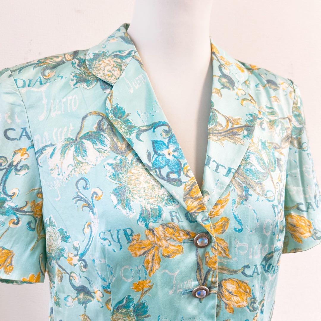 ブランド通販サイトをすべて ESCADA エスカーダ ジャケット 半袖シャツ 花柄 ブルー 昭和レトロ M ジャケット・アウター