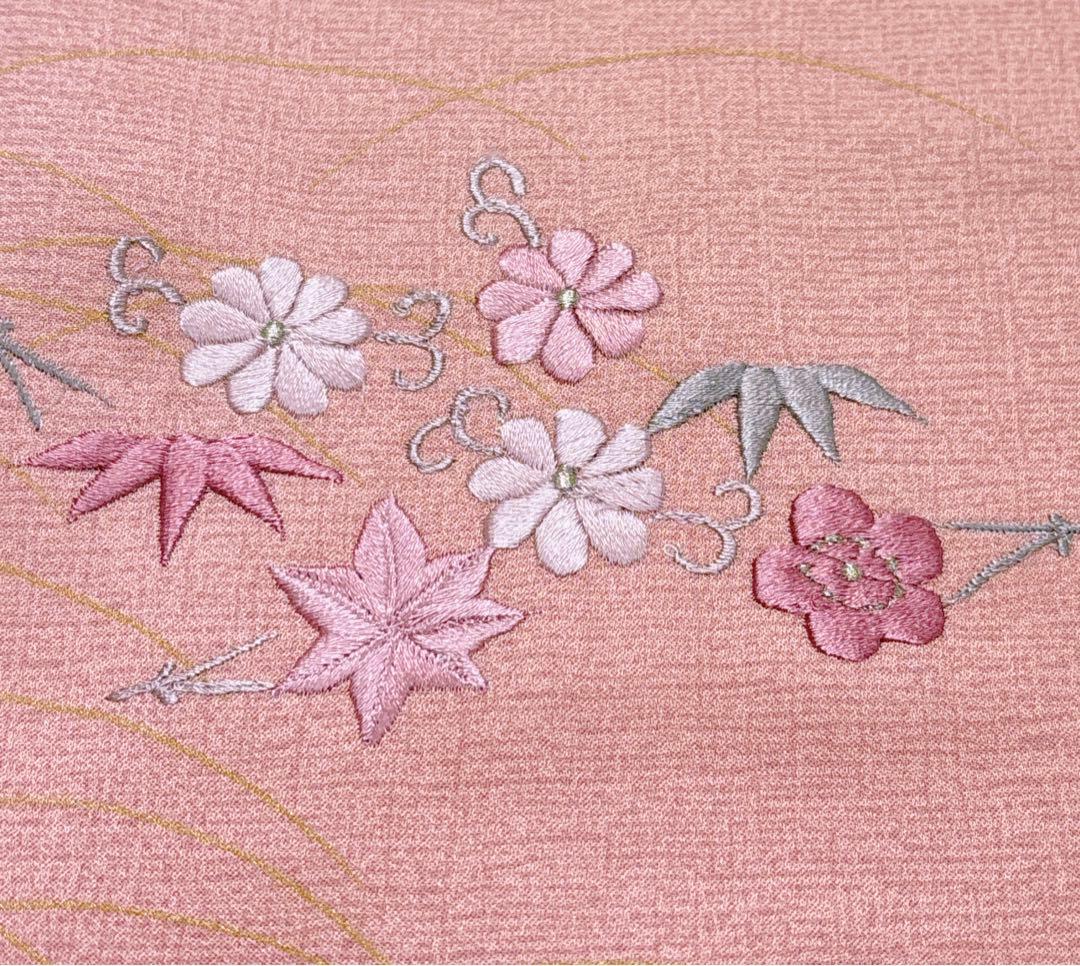 A116愛華 着物 付け下げ　刺繍　珊瑚色　正絹　美品　フォーマル