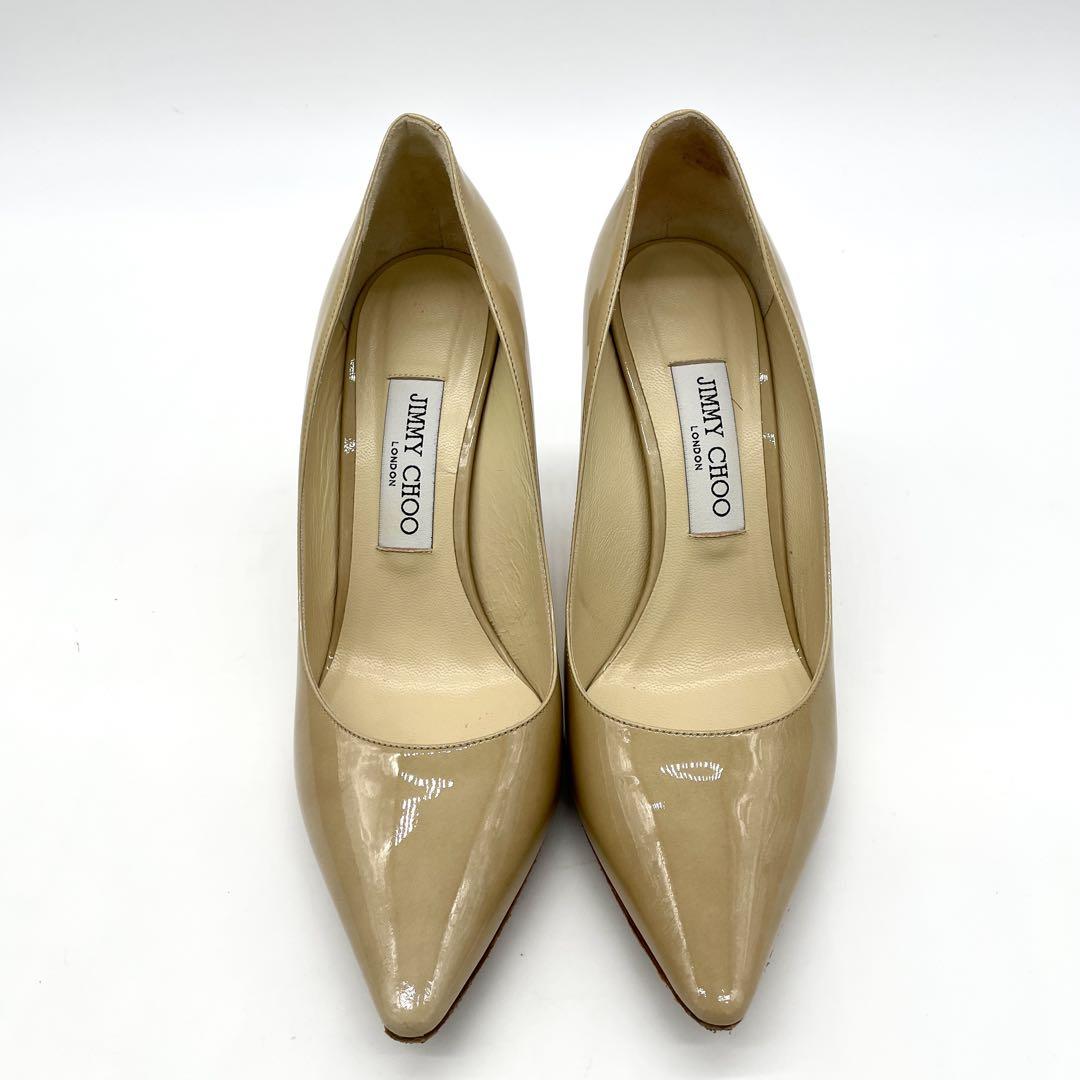 【極美品】ジミーチュウ ハイヒール ROMY85 ベージュ パテントレザー 38
