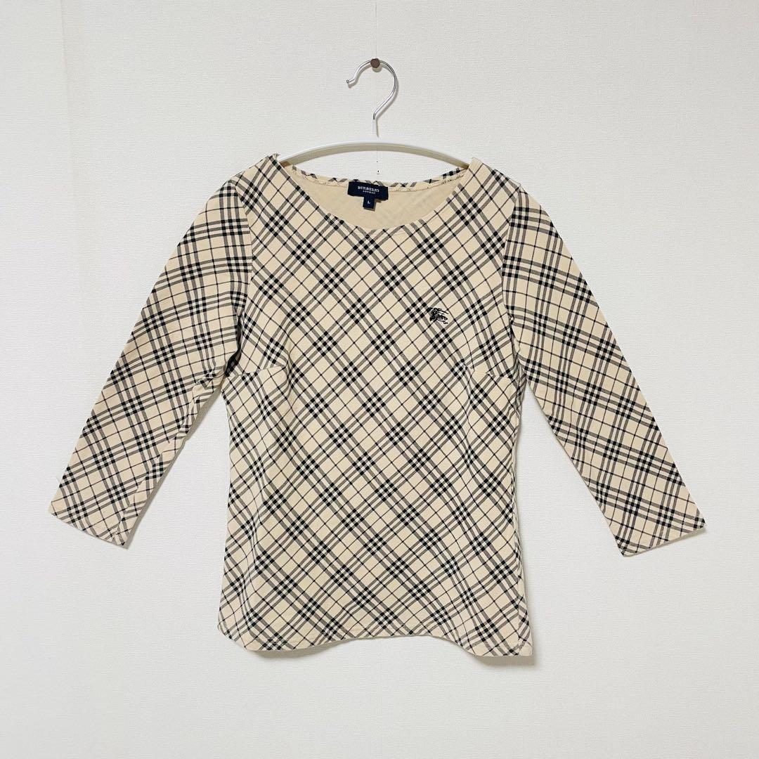 ※美品※BURBERRY チェック柄 7分袖 Tシャツ Lサイズ