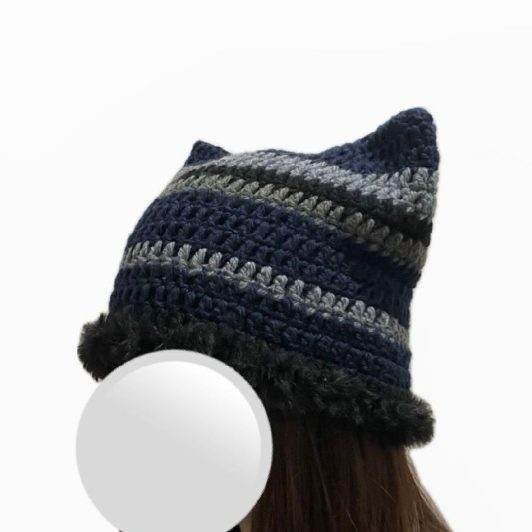 猫耳ニット帽　クロシェハット　ビーニー　手編み　韓国ファッション　y2k　帽子 猫耳ニット帽 クロシェハット ビーニー 手編み 韓国ファッション