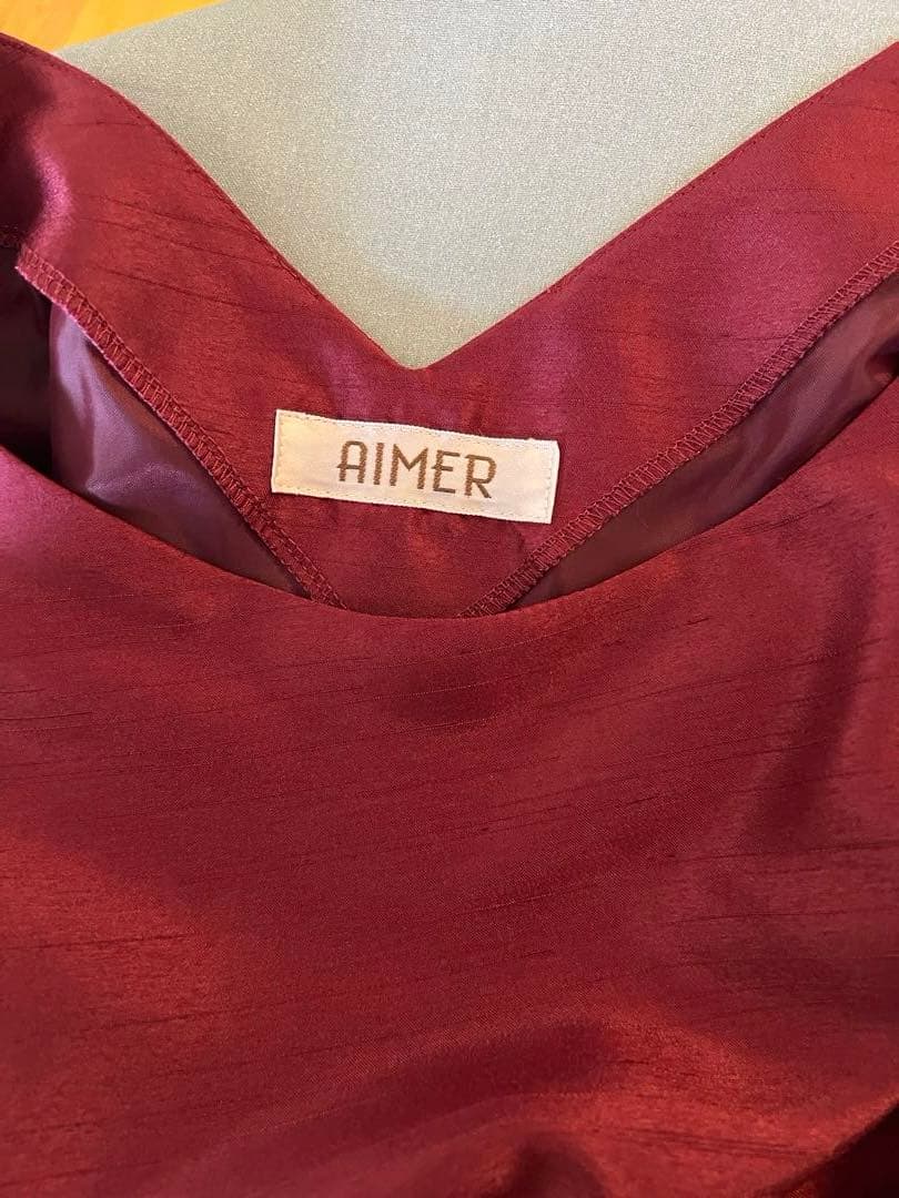 AIMER バーガンディ ミディアムパーティードレス　9号