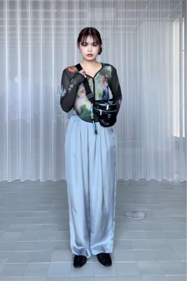 ameri vintage SMOKE FLOWER SHEER TOP