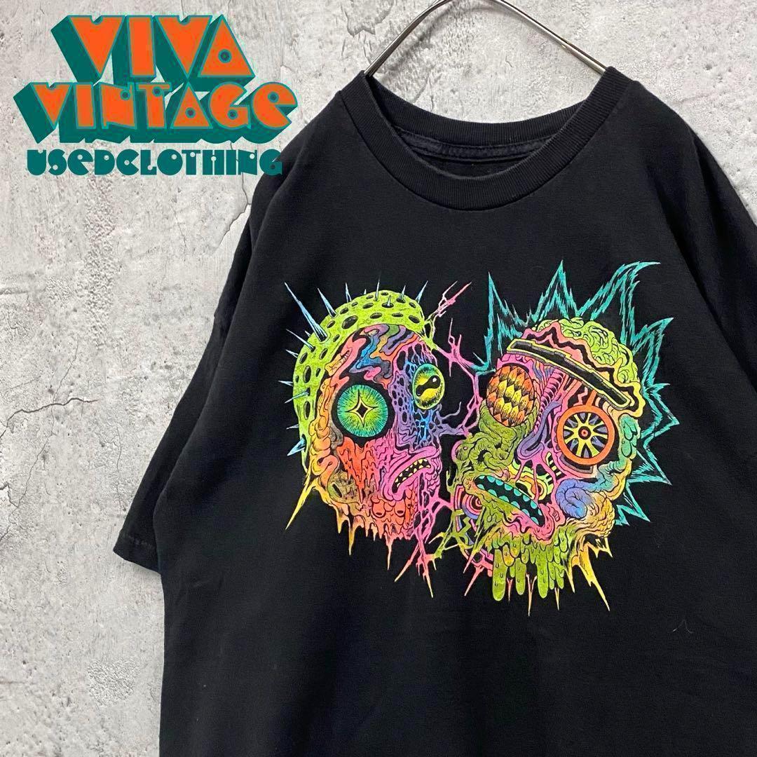 レア【古着】リックアンドモーティー キャラクターTシャツ ブラック メンズ2XL