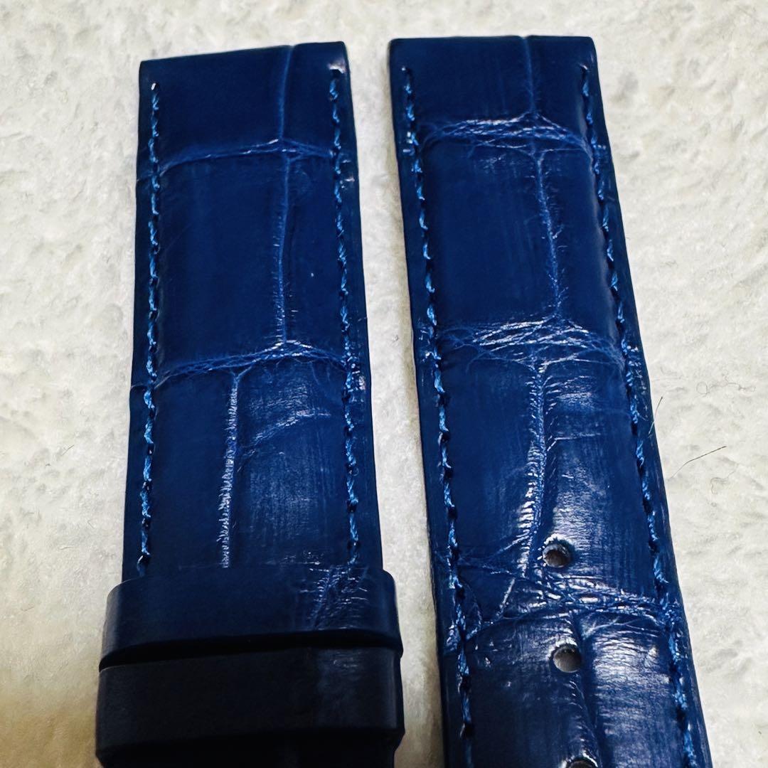 4342#20mm-18mmダークブルー★本物クロコダイル腕時計用ベルト
