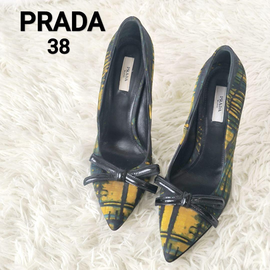 【美品】PRADA プラダ プリント リボン パンプス