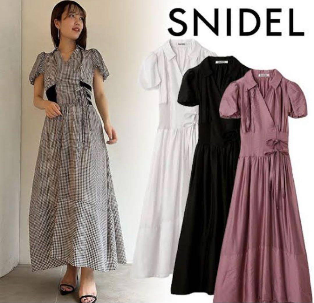 SNIDEL ウエストリブシアーワンピース　ブラック