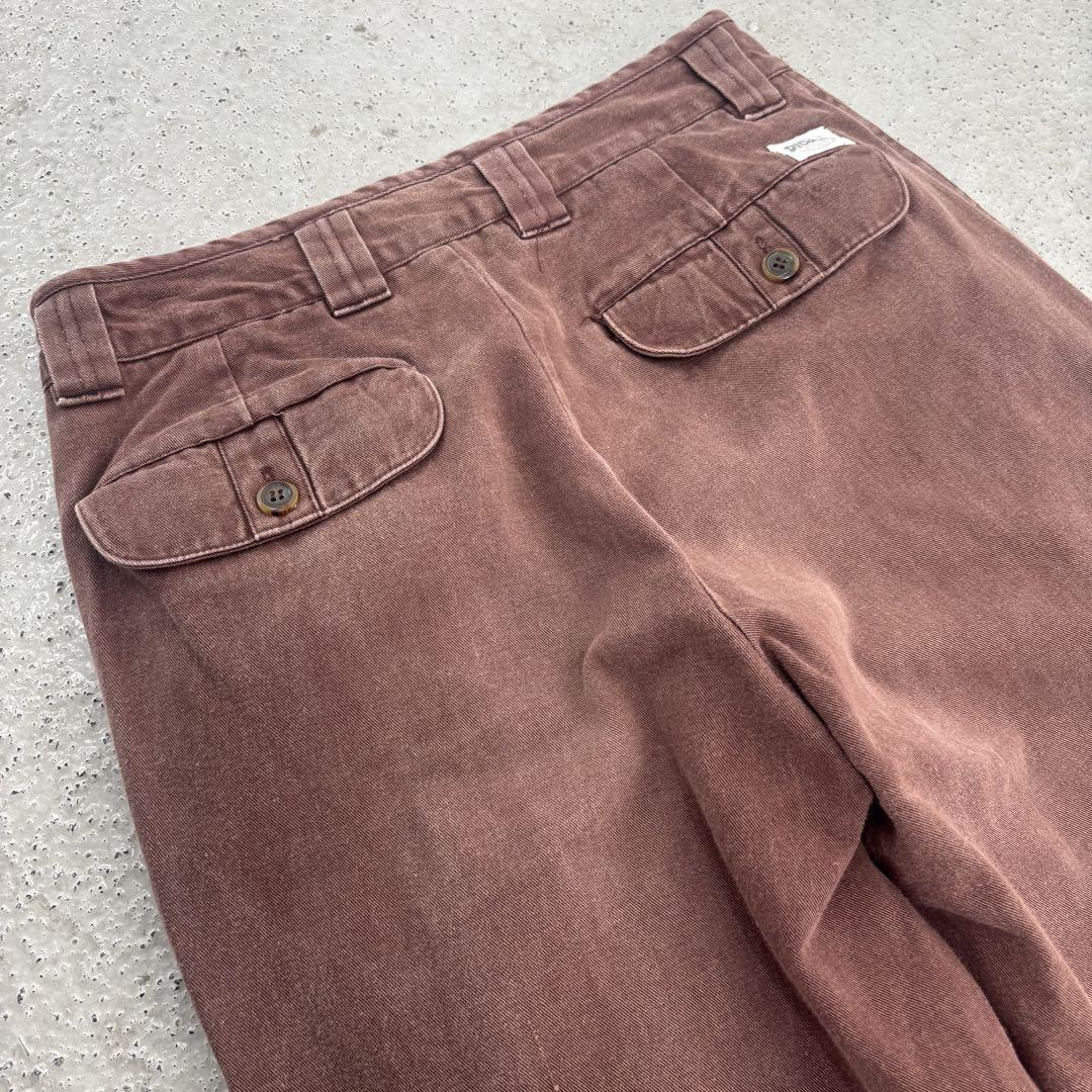 90s EURO コットン ワークパンツ チノパン 茶色 フェード 古着