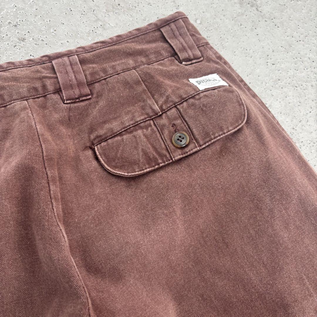 90s EURO コットン ワークパンツ チノパン 茶色 フェード 古着