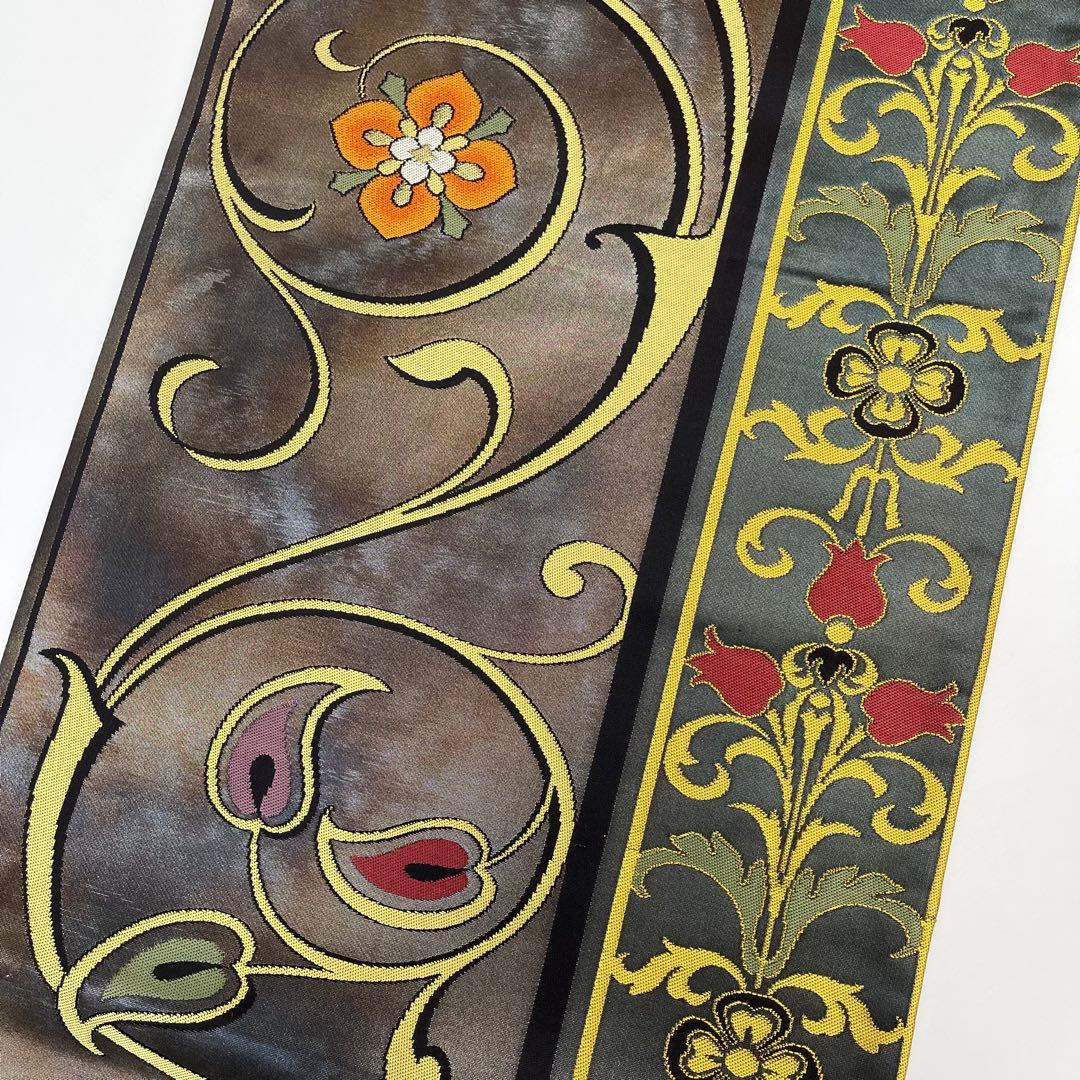 【着物と帯 時流】F228◆正絹 袋帯◆美品 引箔 唐花文様 六通
