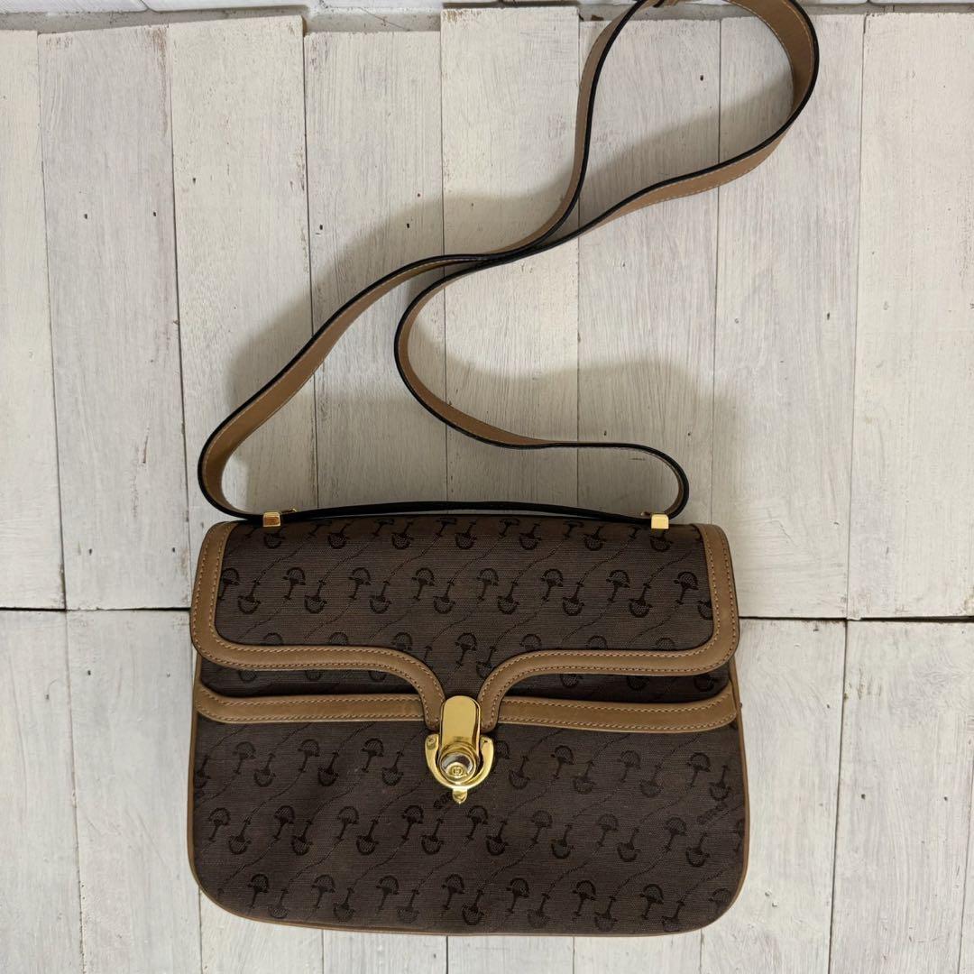 オールドグッチ GUCCI ホースビット 総柄 ショルダーバッグ ブラウン