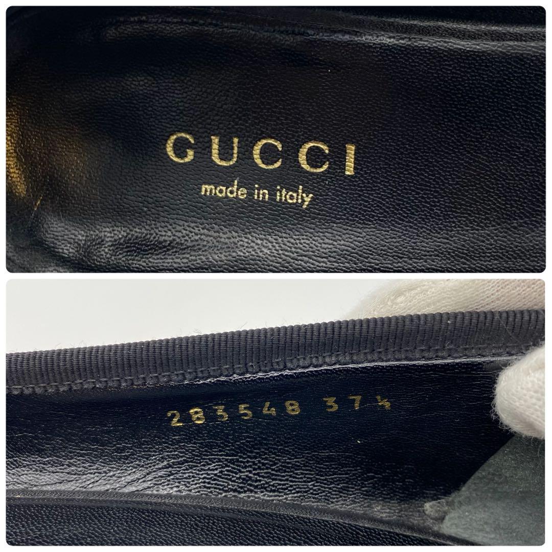 GUCCI パンプス　インターロッキング　オープントゥ　リボン　黒　レザー