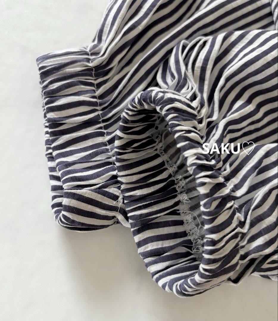 24SS❣️DOUDOU ストライプショート丈ドロストシアーシャツ
