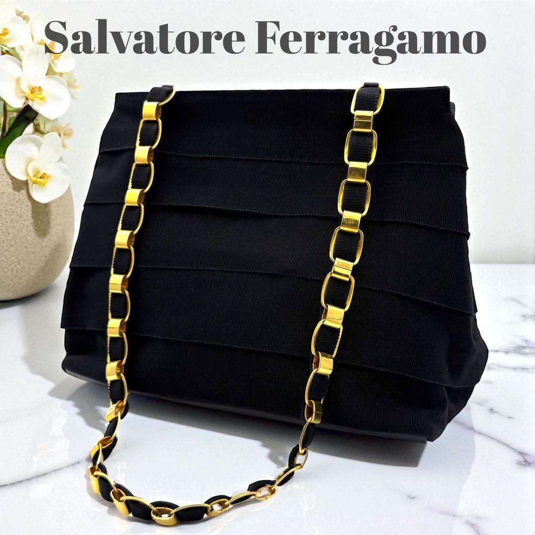 【美品】 サルヴァトーレ フェラガモ　トートバッグ　ヴァラチェーン　ブラック