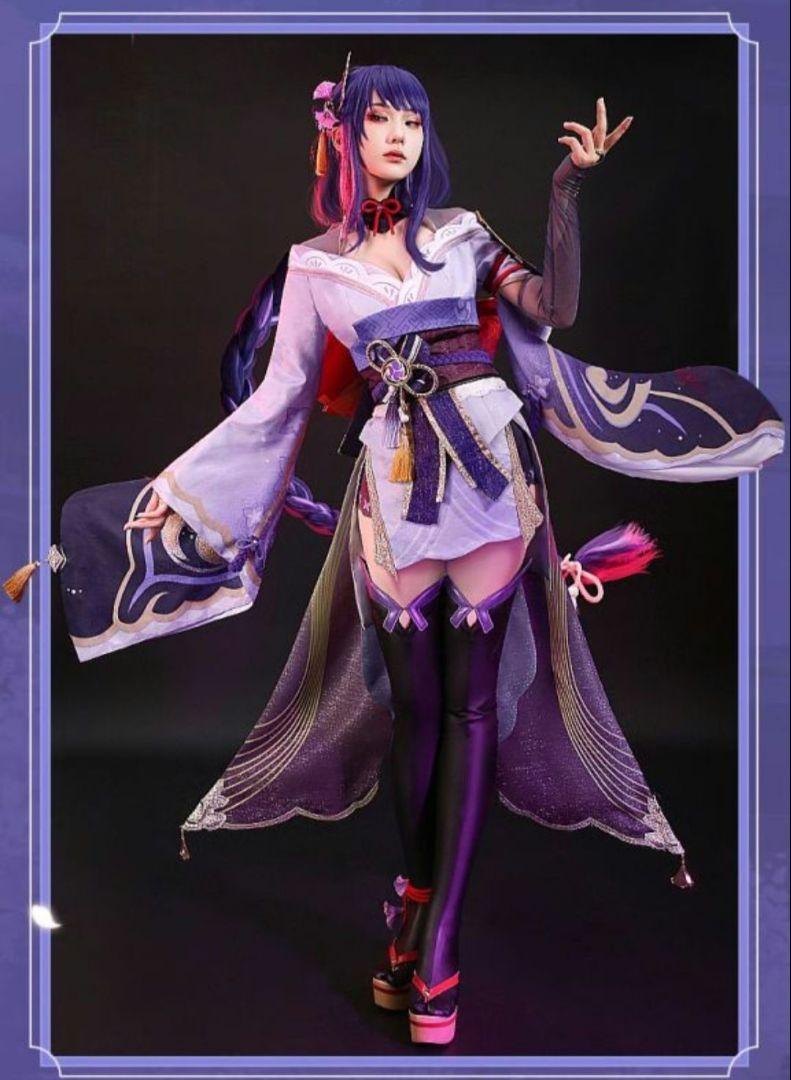 雷電将軍 三分妄想 コスプレ 衣装 原神 ウィッグ、靴付き