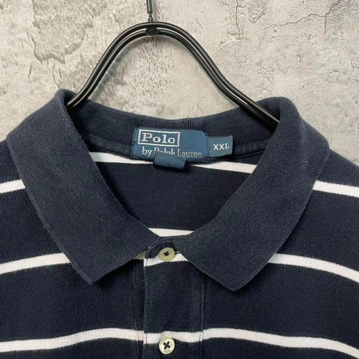 90s 古着◆ポロバイラルフローレン ボーダーポロシャツ ネイビー メンズ3XL