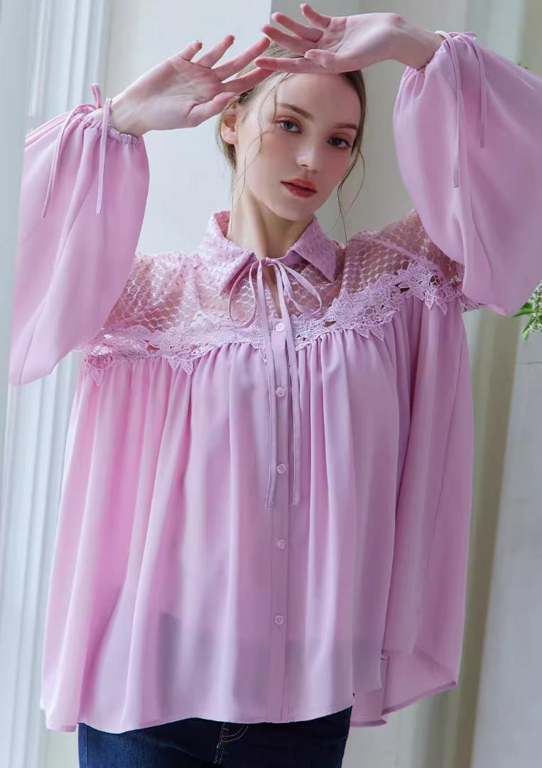 RIU Lace switching sheer shirt