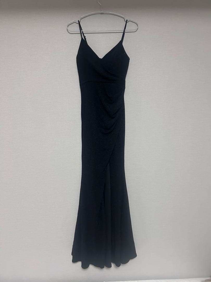 ブラックキャミワンピース ラメ入り キャバドレス ロングドレスS GLAMOROUS