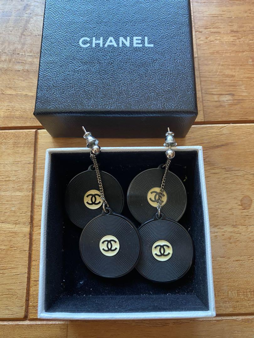 CHANEL レア レコード型ピアス2連ブラック箱 付
