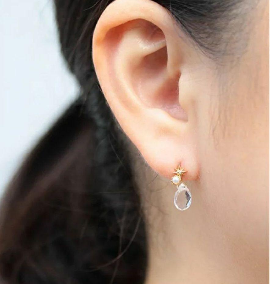 クラシック パール&ジルコニア&クォーツ♡【ノワールドプーペ】K18 ドロップ アクセサリー