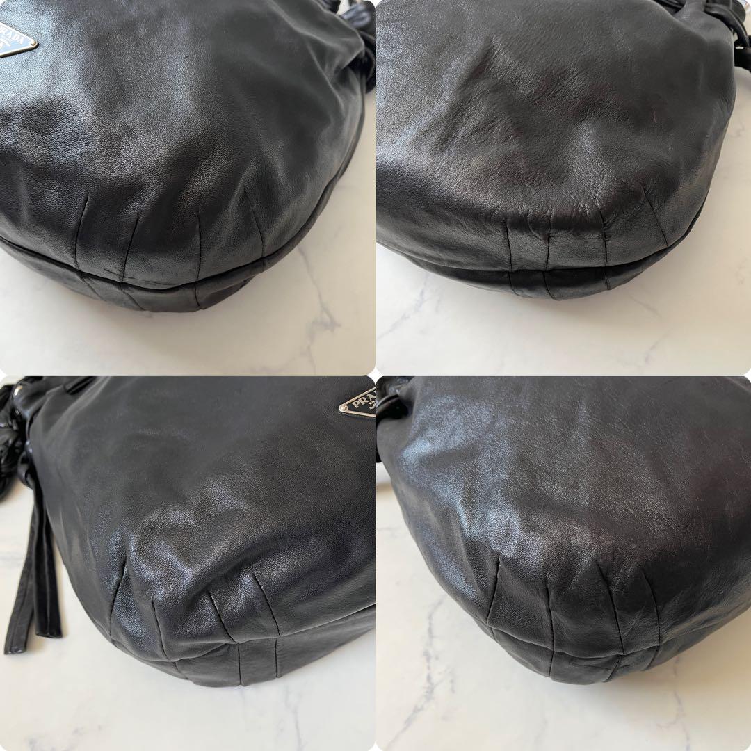 希少】プラダ 三角ロゴ 編み込み ワンショルダーバッグ 巾着