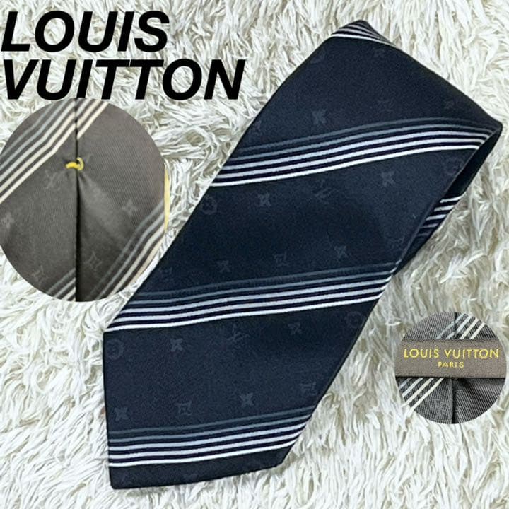 W0101 ルイ ヴィトン LOUIS ネクタイ ストライプ モノグラム シルク