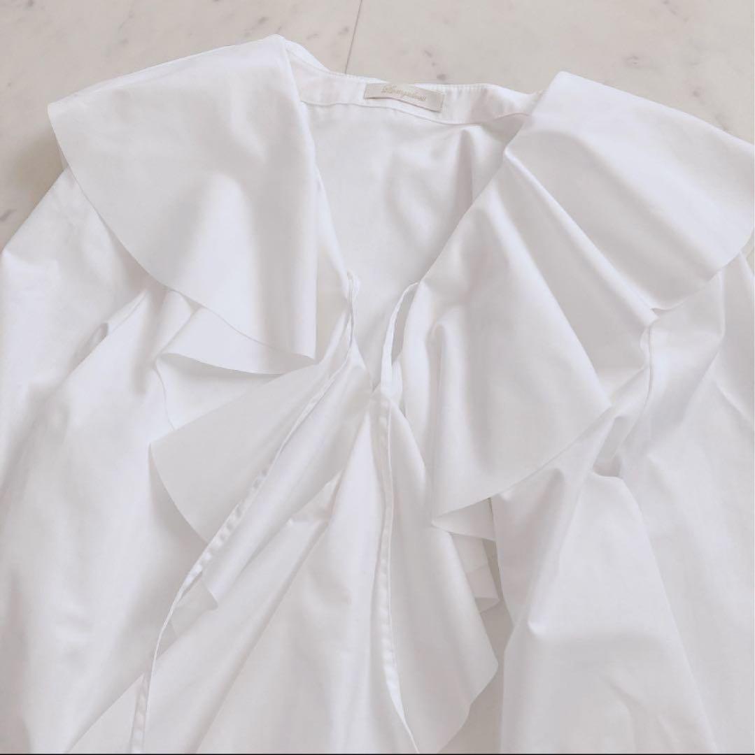 美品　ラウンジドレス　フリルカラーシャツ　ホワイト　白色