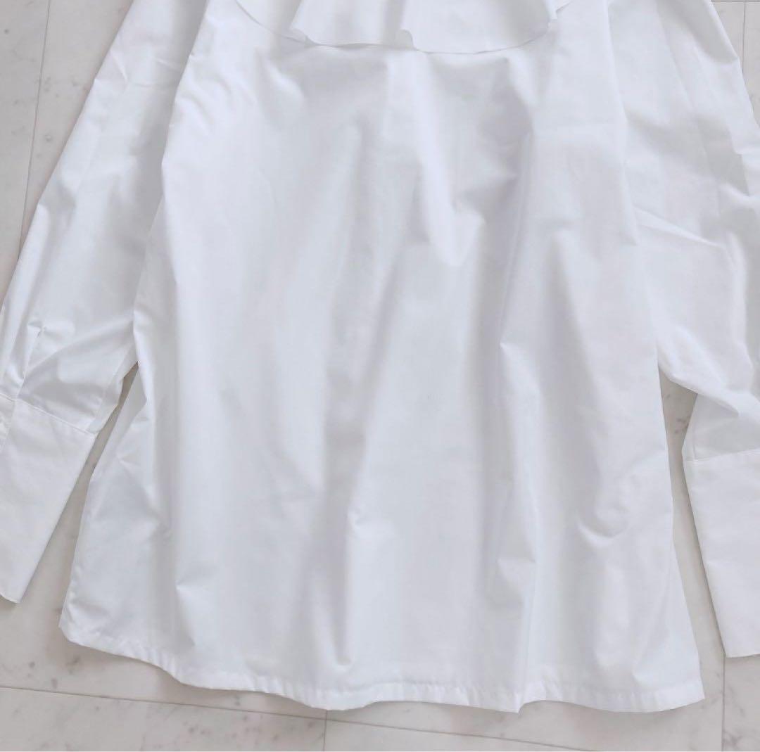 美品　ラウンジドレス　フリルカラーシャツ　ホワイト　白色