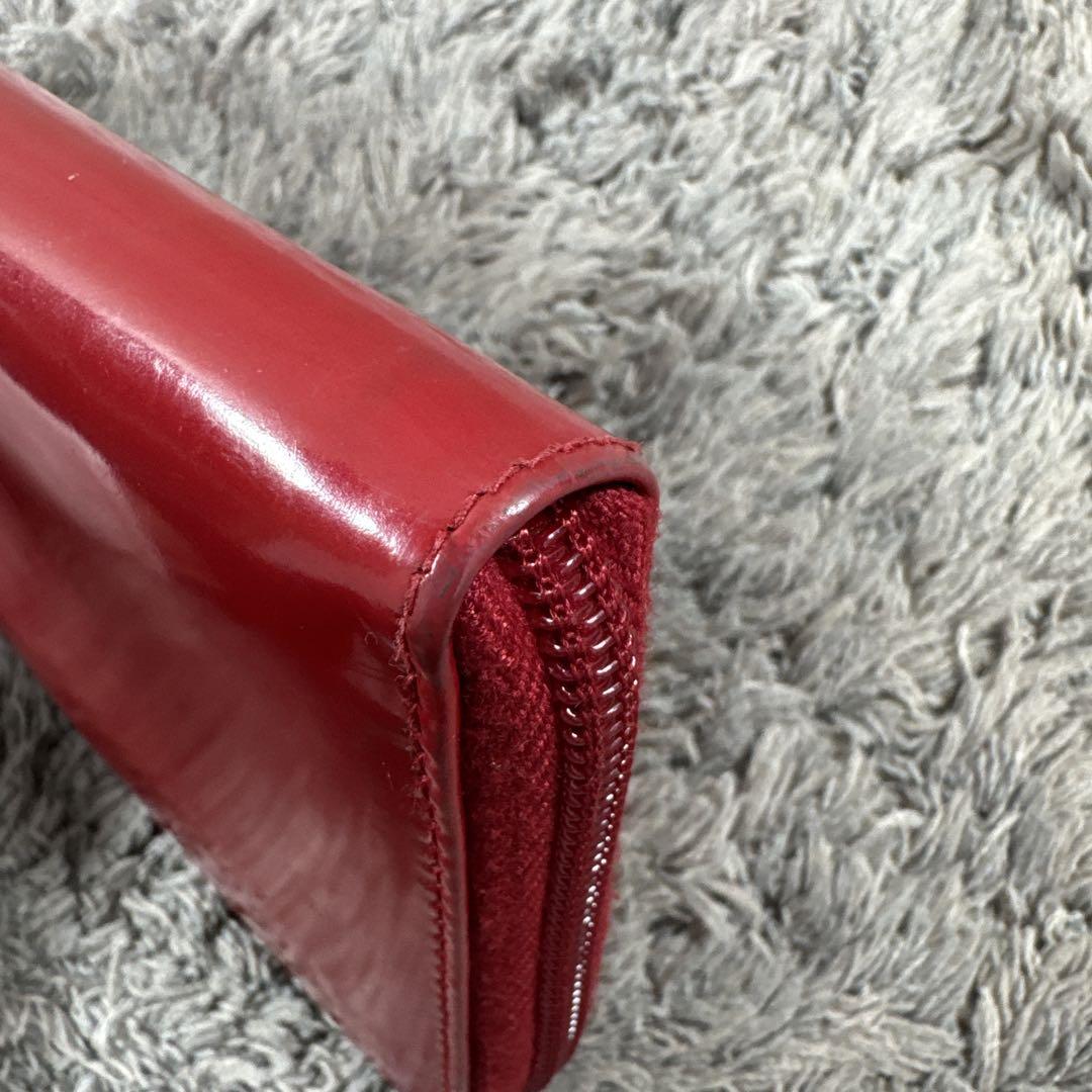 PRADA プラダ エナメル ラウンドファスナー 長財布 レッド