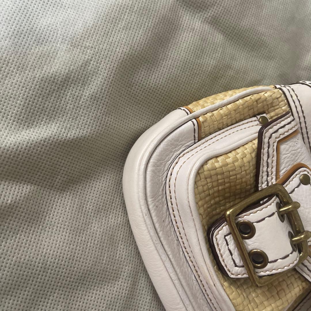 美品 COACH コーチ ストロー レザー ワンショルダーバッグ カゴバッグ