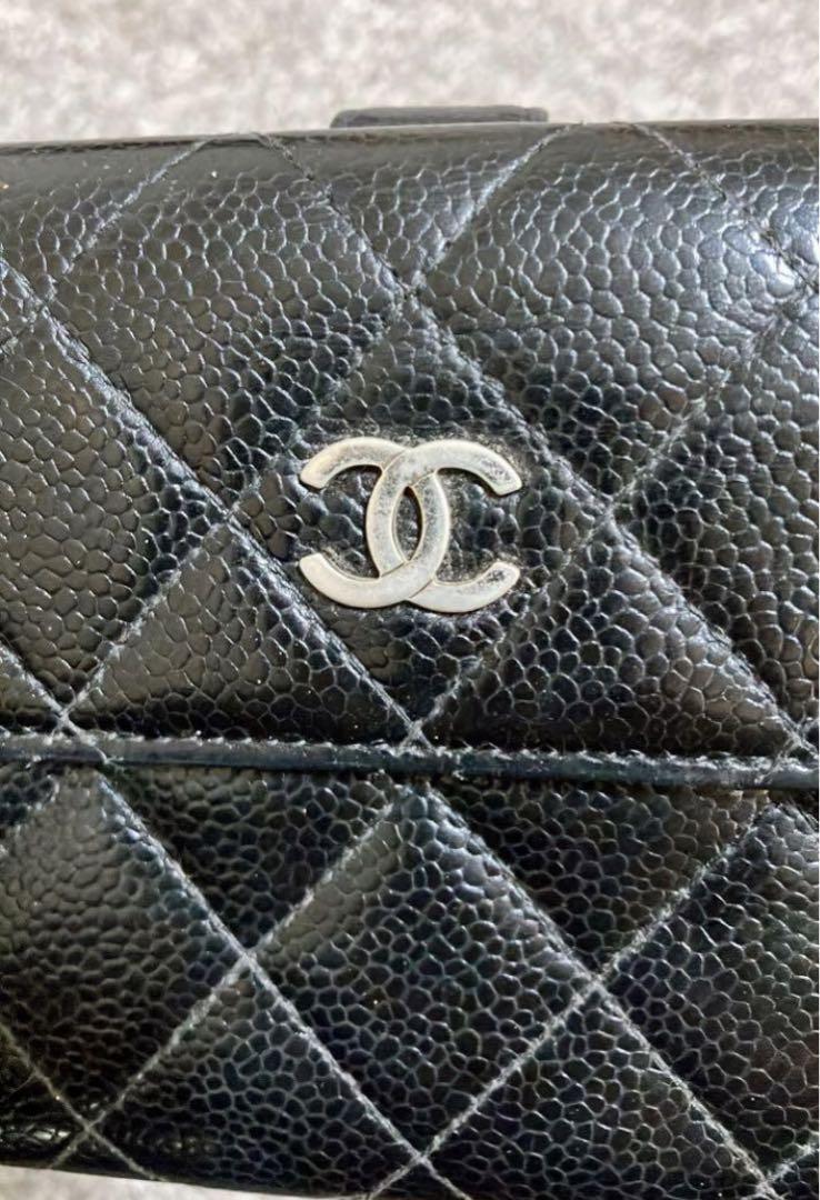 CHANEL シャネル キャビアスキン マトラッセ 長財布 シルバー金具 黒