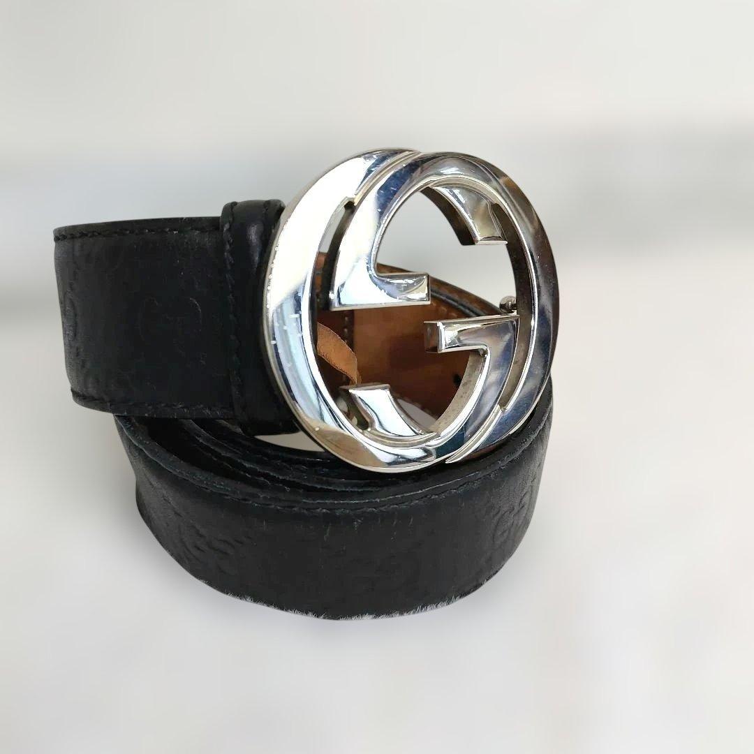 GUCCI✨ ベルト インターロッキング ブラック シルバー 金具 グッチシマ