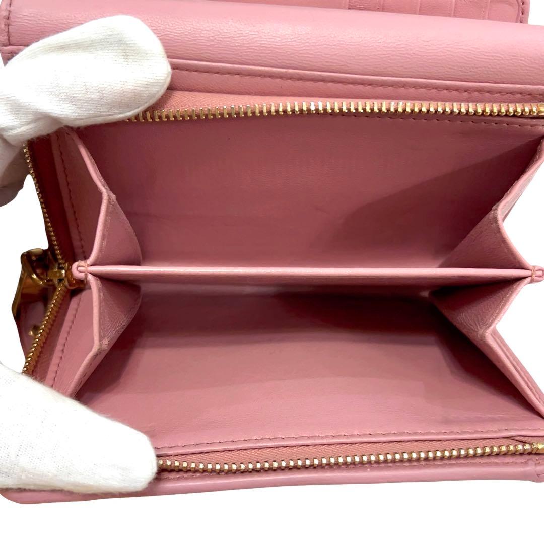 ミュウミュウ 折り財布 マテラッセ レザー L字ファスナー ゴールド金具 ピンク ミュウミュウ 折り財布 マテラッセ レザー L字ファスナー ゴールド金具 ピンク