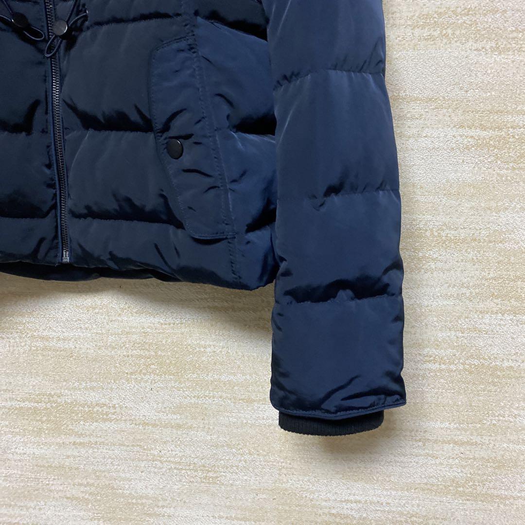 ZARA WOMAN ネイビー ダウンジャケット フード内側ボア付き