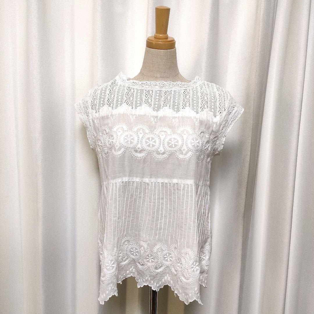 【状態良好】ヌキテパ 刺繍 レース プルオーバー トップス ブラウス
