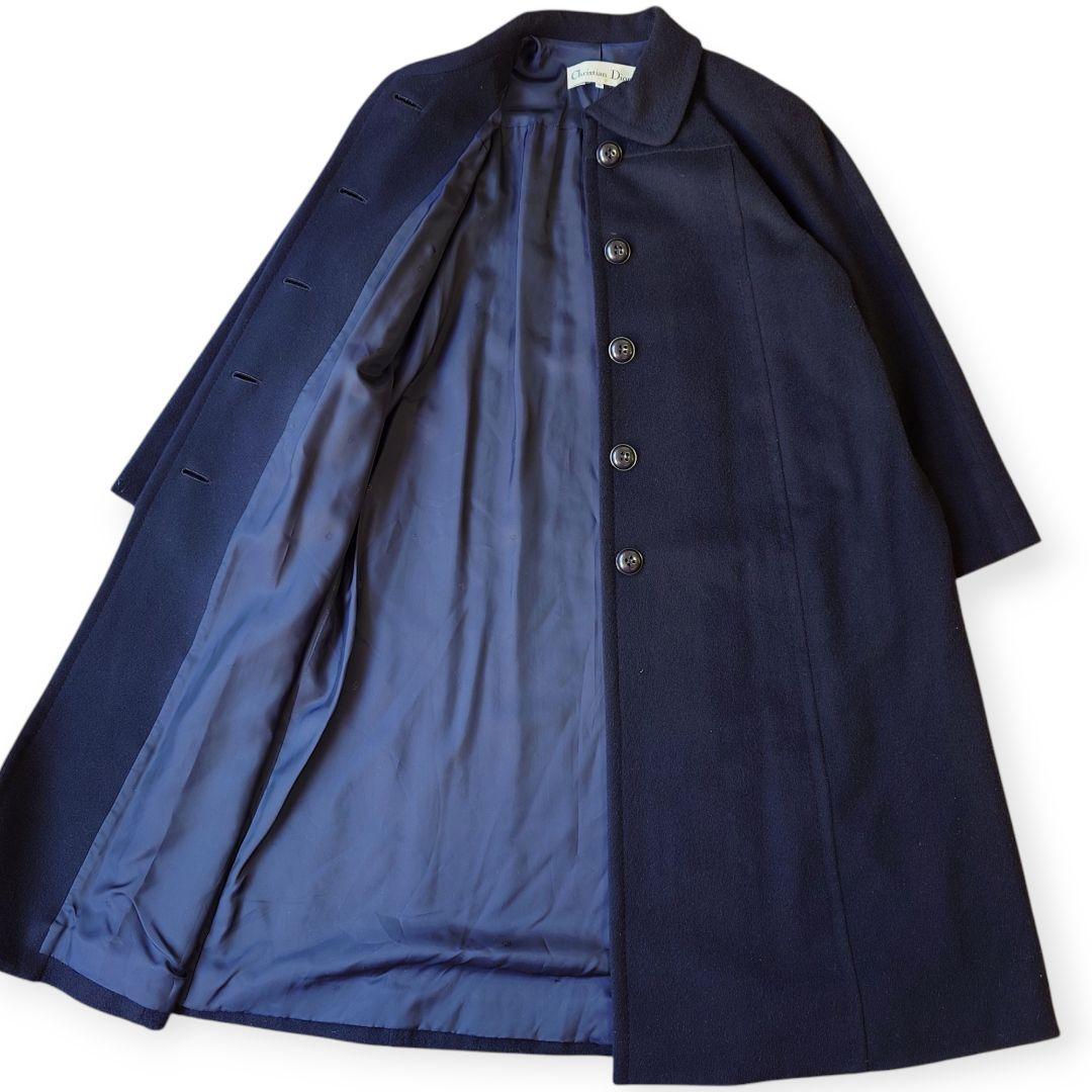 【美品】クリスチャンディオール カシミヤ100% ネイビー ロングコート 11号