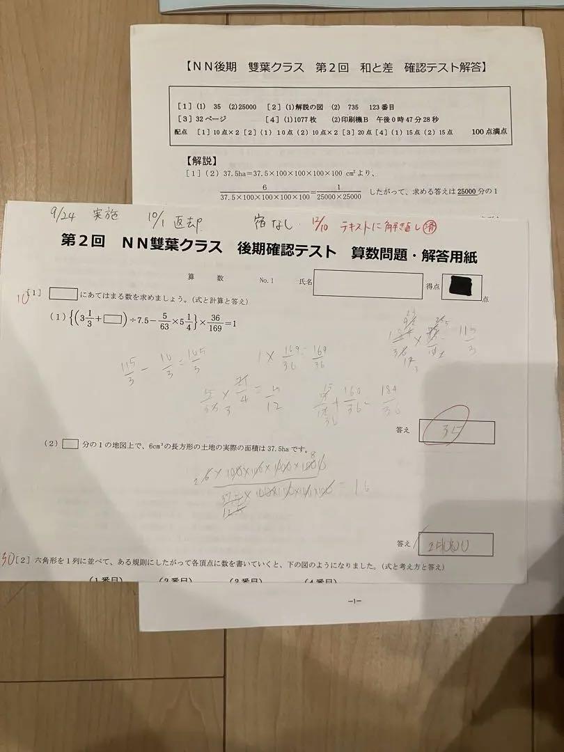 早稲田アカデミー NN雙葉 日曜講座算数 第1〜8回、そっくり