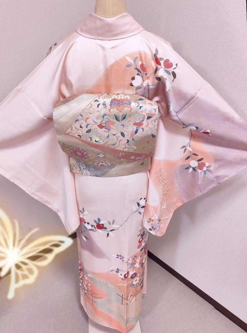 ❰6315❱ フルセット　訪問着 金駒刺繍　袋帯　帯締め　帯揚げ　正絹　着物