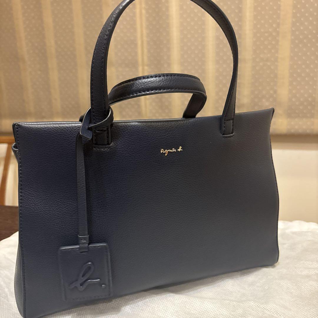 agnès b. ネイビー レザーショルダーバッグ