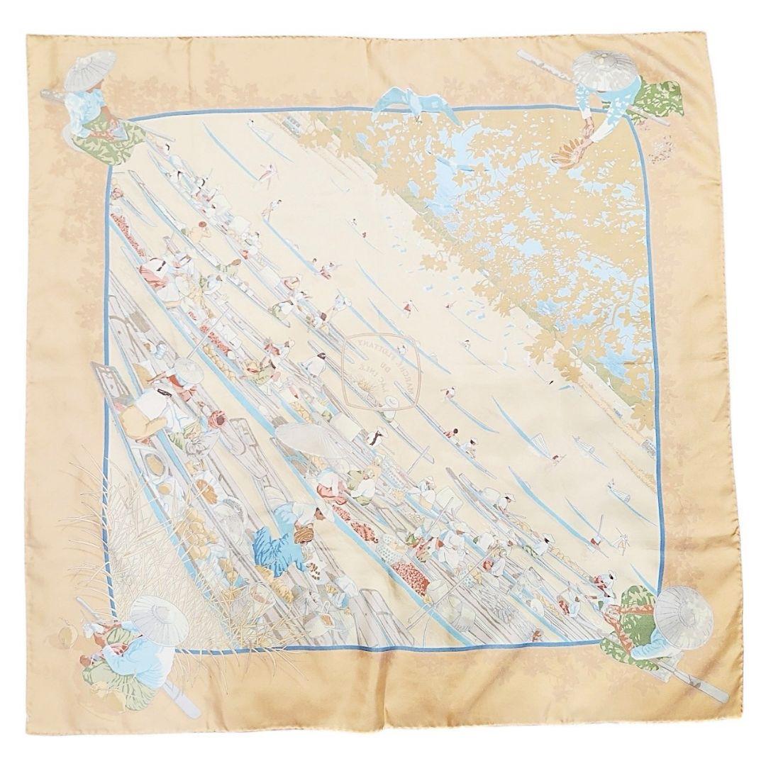非売品 美品】エルメス カレ90《インレ湖の水上マーケット》大判 小物