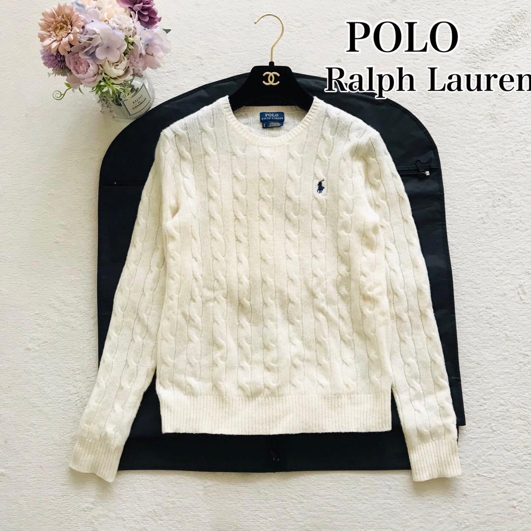 美品　ポロラルフローレン　ケーブルニット　カシミヤ混　ハーフジップ　ドライバーズ 美品ポロラルフローレン ケーブルニット カシミヤ混 クルーネック L