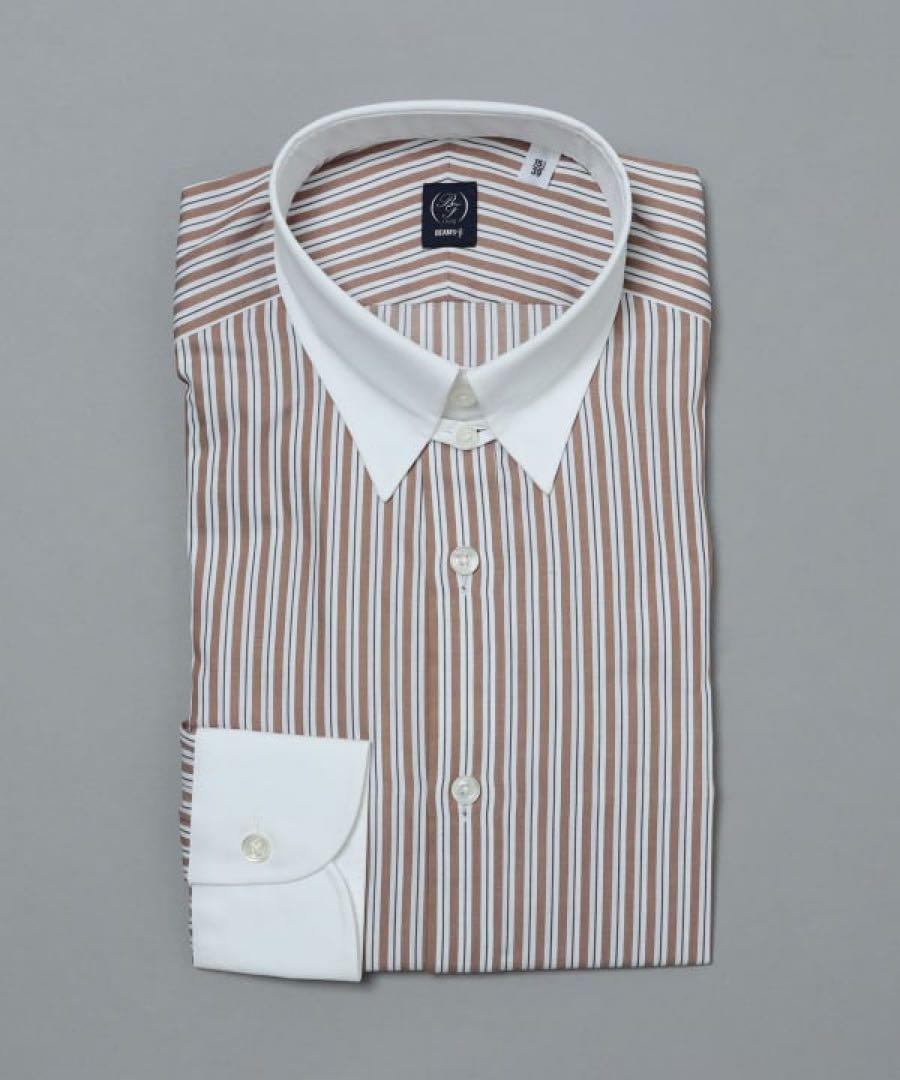 BEAMS F オルタネートストライプ クレリック タブカラークレリックシャツ