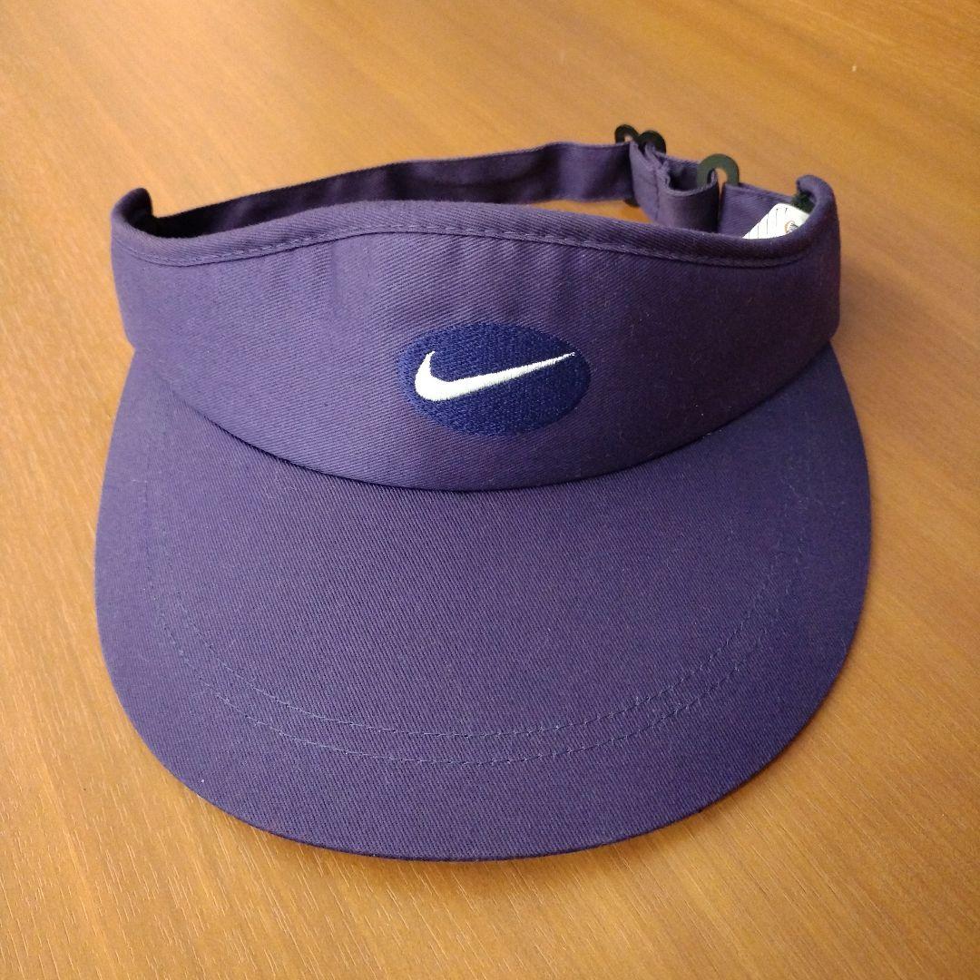 90s NIKE ナイキ スウッシュ刺繍ロゴ サンバイザー 紫 パープル