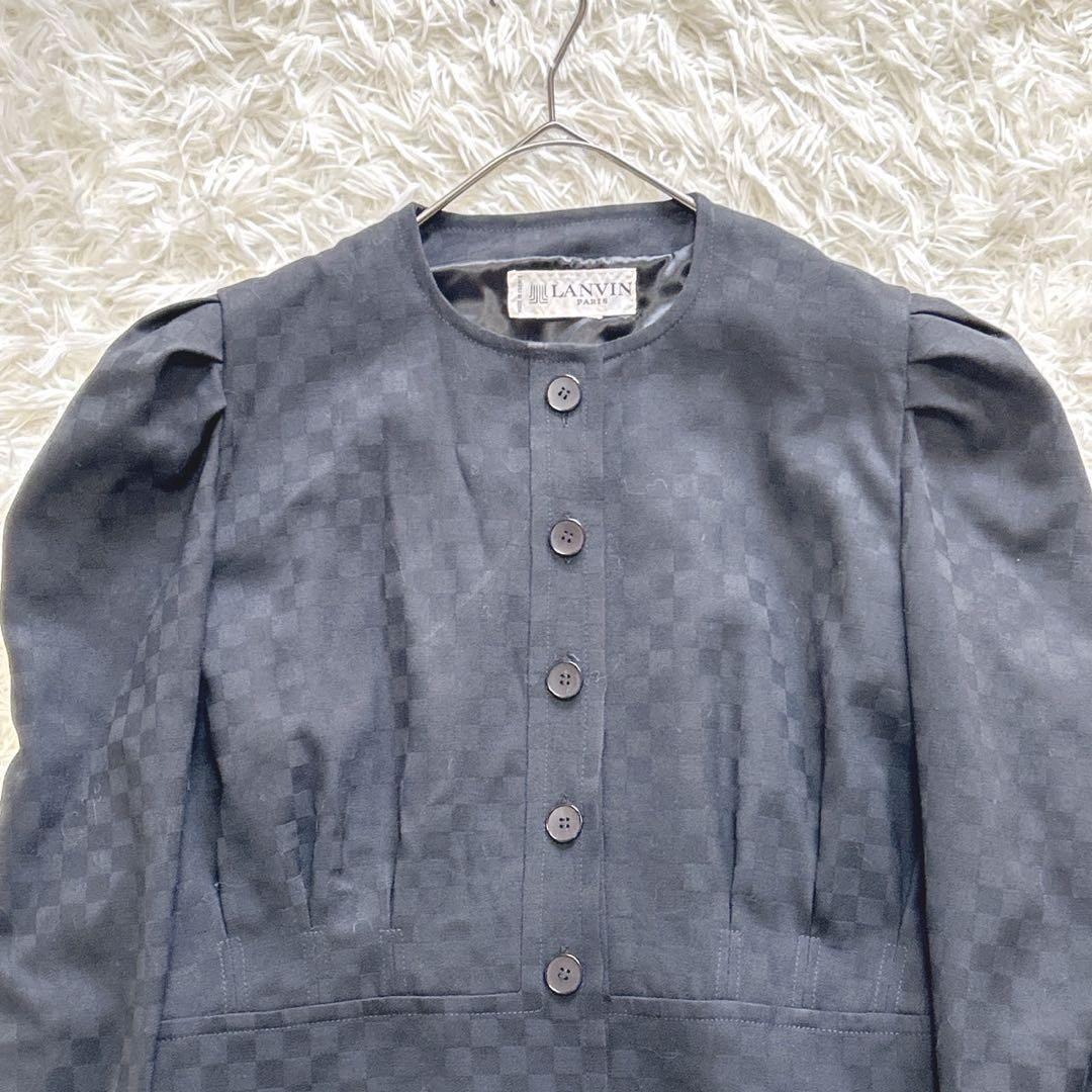 Y2824【LANVIN paris】フランス製 ノーカラージャケット 格子