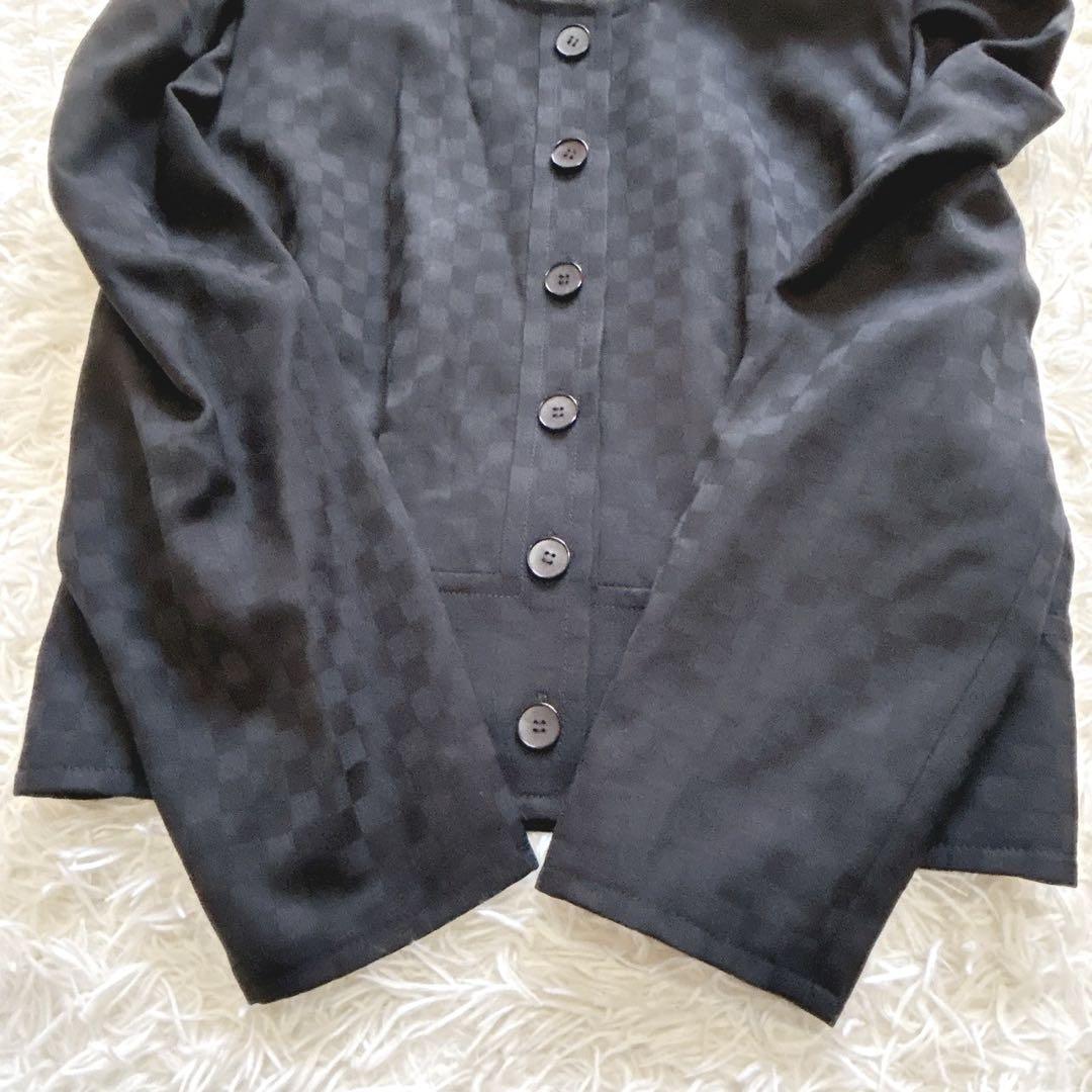 Y2824【LANVIN paris】フランス製 ノーカラージャケット 格子